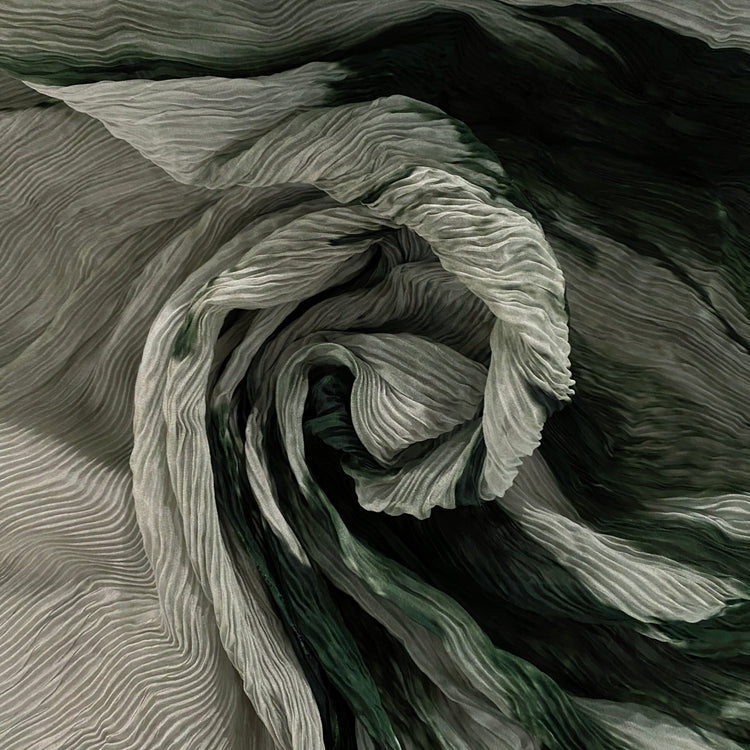 Flame Print Plisse Chiffon - Dark Green / Pale Sea Green