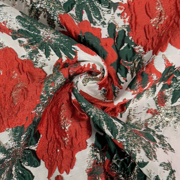 Butterfly Blossom Brocade - Metallic - Crimson/Dark Sea Green