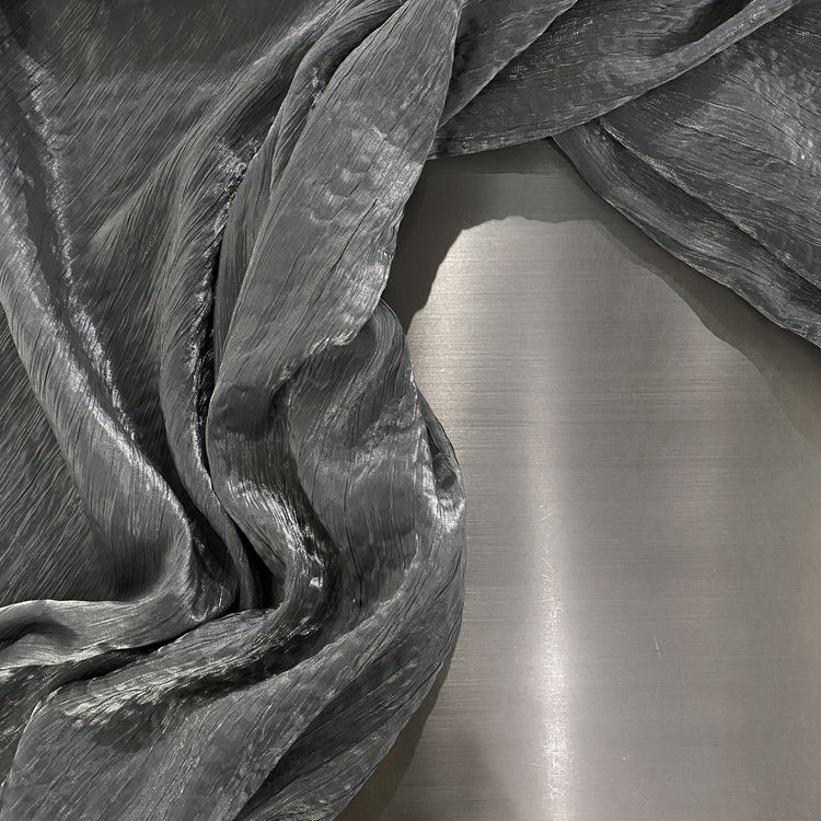 Satin Grain Plisse - Metallic Warp - Silver/Smoke Grey