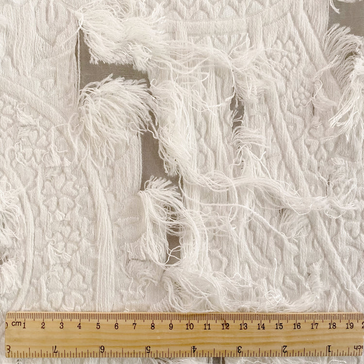 Chenille Cotton Fringe Tapestry Jacquard - White