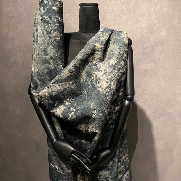 Ink Blot Camo Denim Jacquard - Dark Sea Green / Ivory