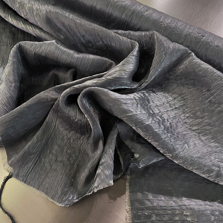 Satin Grain Plisse - Metallic Warp - Silver / Bluestone Grey