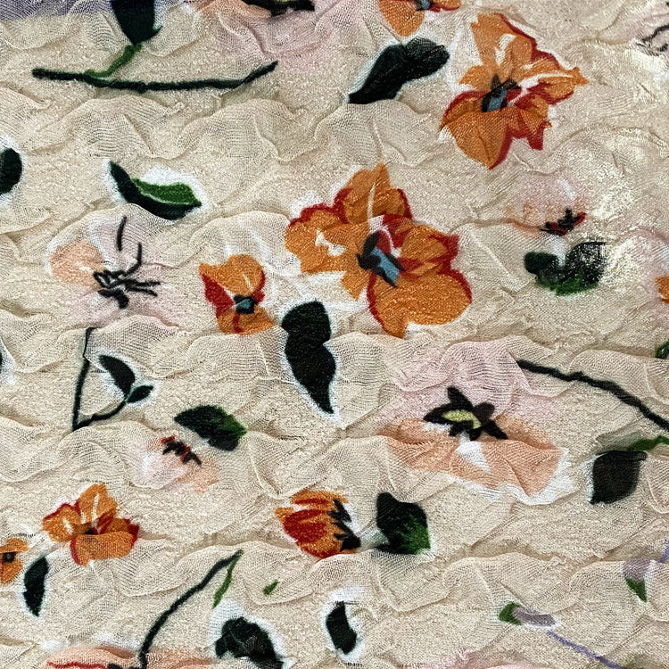 Delicate Floral Printed Plain Weave - Biscuit/Orange