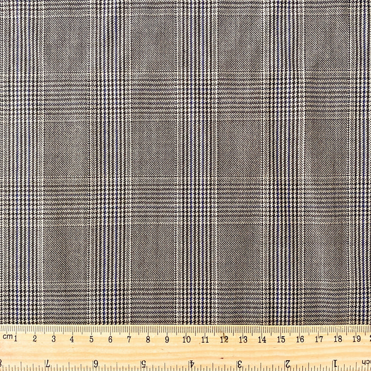 Australian Merino Worsted Wool Gabardine - Glen Plaid - Black / White / Blue