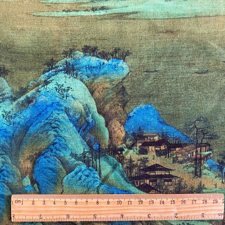 Eastern Gouache Landscape - Border Print - Yellow Green/Dodger Blue