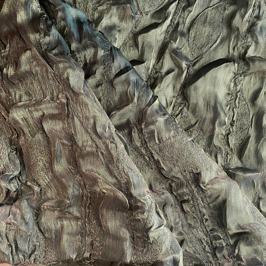 Geode Textured Plisse Shot Organza - Dark Sea Green / Light Gold