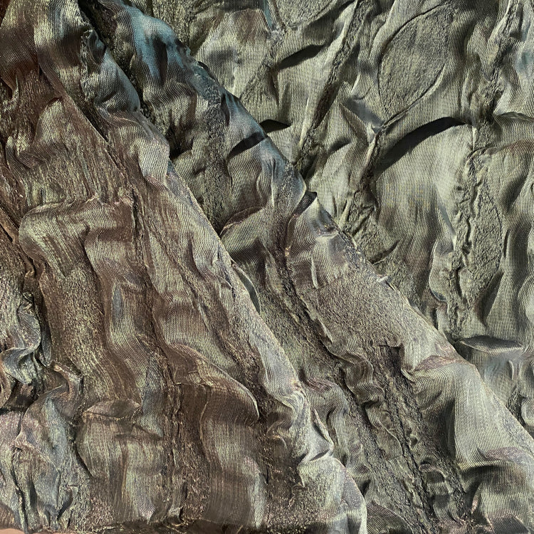 Geode Textured Plisse Shot Organza - Dark Sea Green / Light Gold