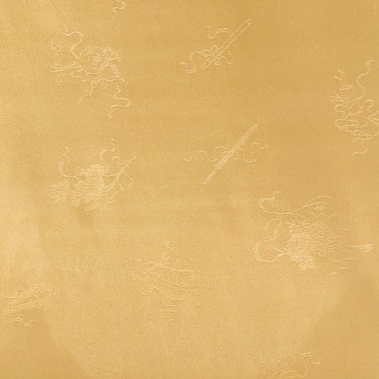 Floral Sword & Shield Silk Blend Satin Damask - Wheat Yellow