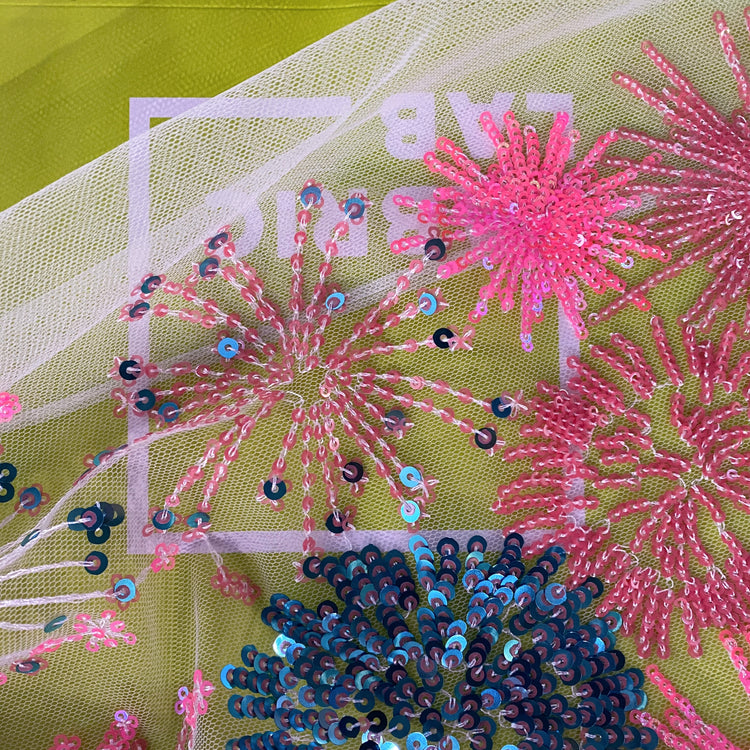 Firework Floral Sequinned Net - Pink / Blue