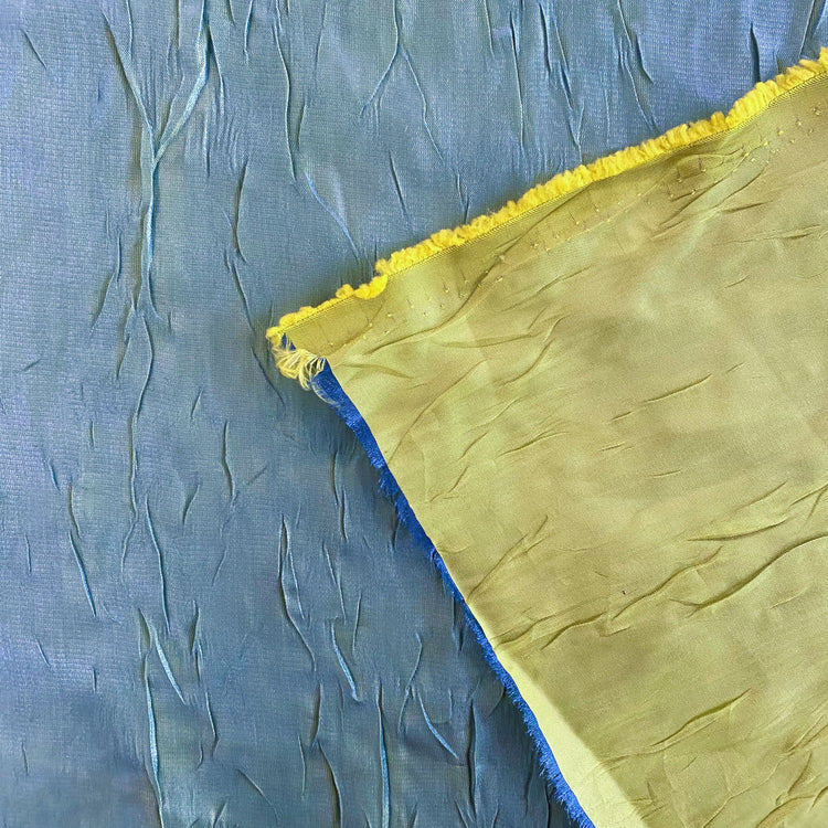Creased Shot Twill Taffeta - Metallic Blue / Yellow Green