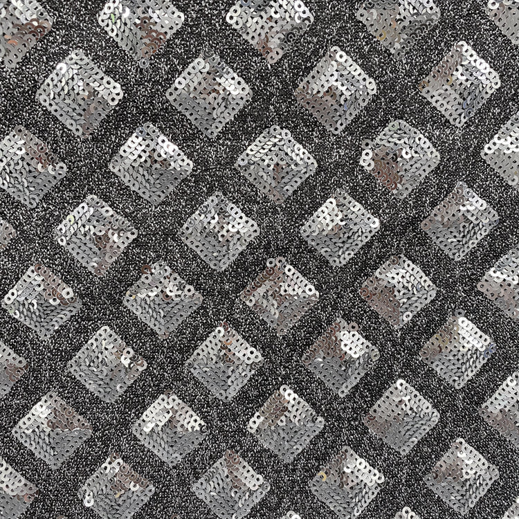 Diamond Sequinned Poly/PET Fine Boucle Knit - Silver