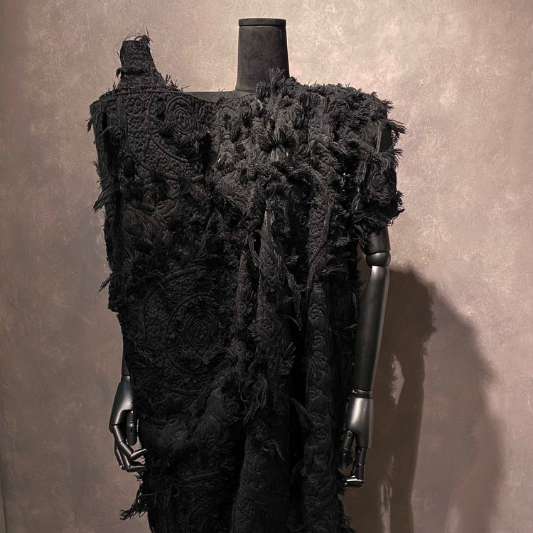 Chenille Cotton Fringe Tapestry Jacquard - Black