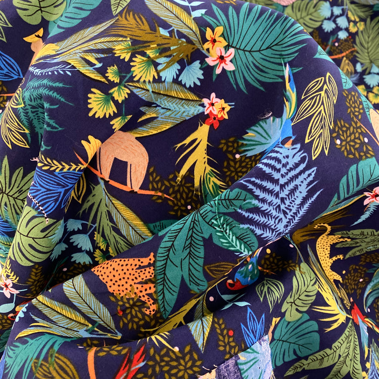 Global Jungle Cotton Lawn - Multicoloured / Navy