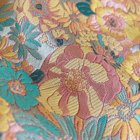 Pastel Sunflower Jacquard - Satin Base - Yellow/Aqua