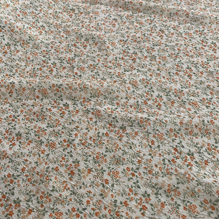 Delicate Floral Crinkled Chiffon - Orange/Medium Sea Green