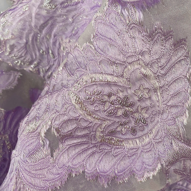Metallic Floral Poly/Nylon/Lurex Brocade Organza - Pale Violet/Silver