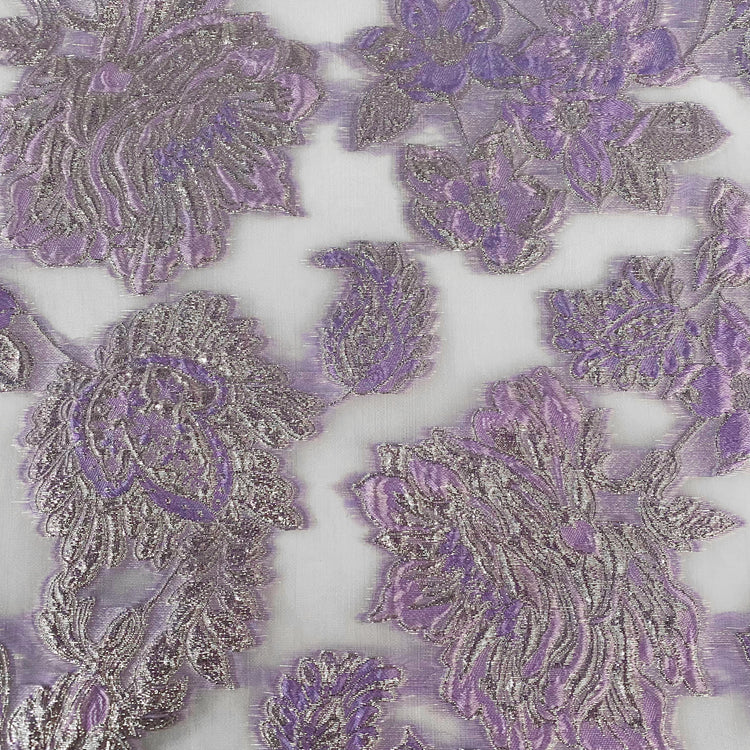 Metallic Floral Poly/Nylon/Lurex Brocade Organza - Pale Violet/Silver