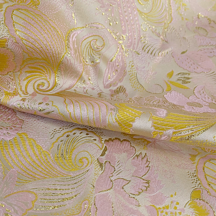 Floral Art Nouveau Jacquard - Metallic - Yellow/Pale Pink