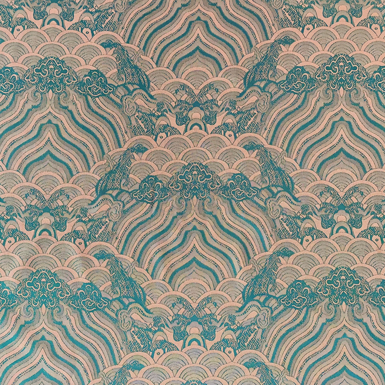 Seigaiha Motif Damask Woven - Salmon / Teal