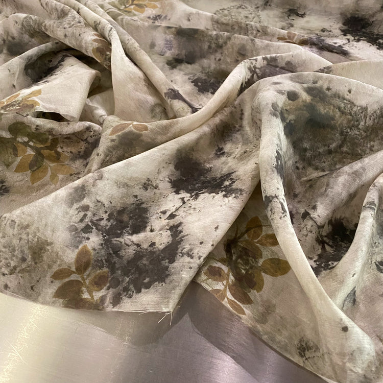 Botanical Digital Ecoprint Cotton Blend Voile - Smoke / Dark Grey