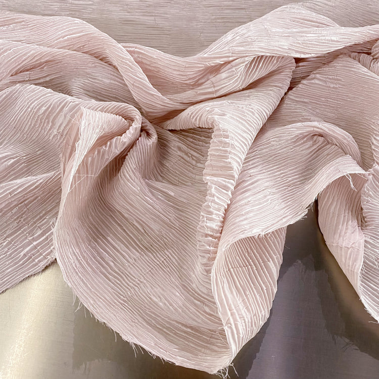 Crushed Striped Plisse Satin - Blush White