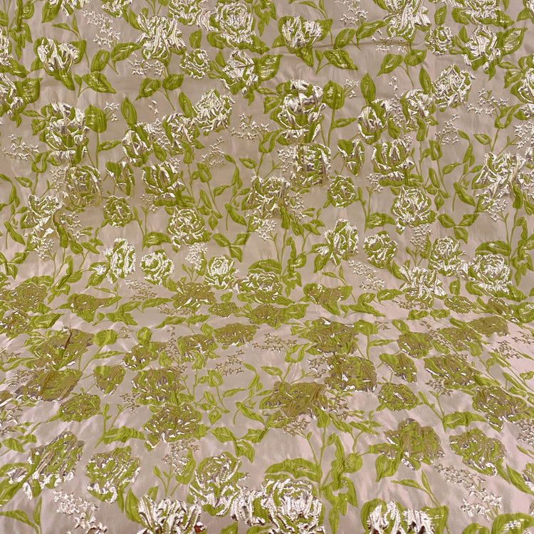 Raised Rose Vine Brocade - Metallic - Pale Green