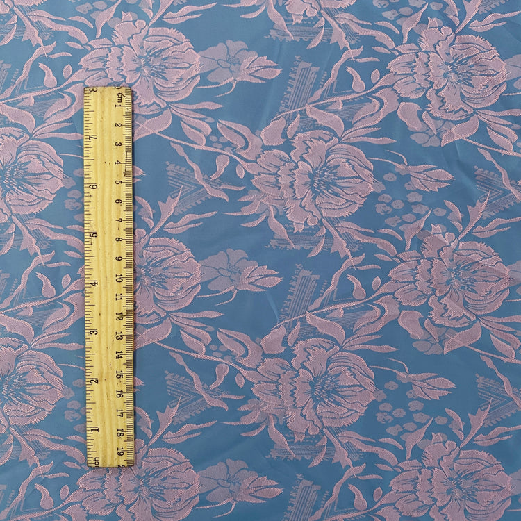 Lightweight Jacquard Layered Florals - Prussian Blue / Pink