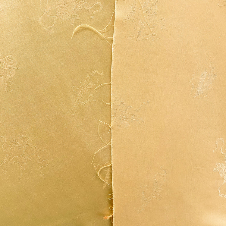Floral Sword & Shield Silk Blend Satin Damask - Wheat Yellow
