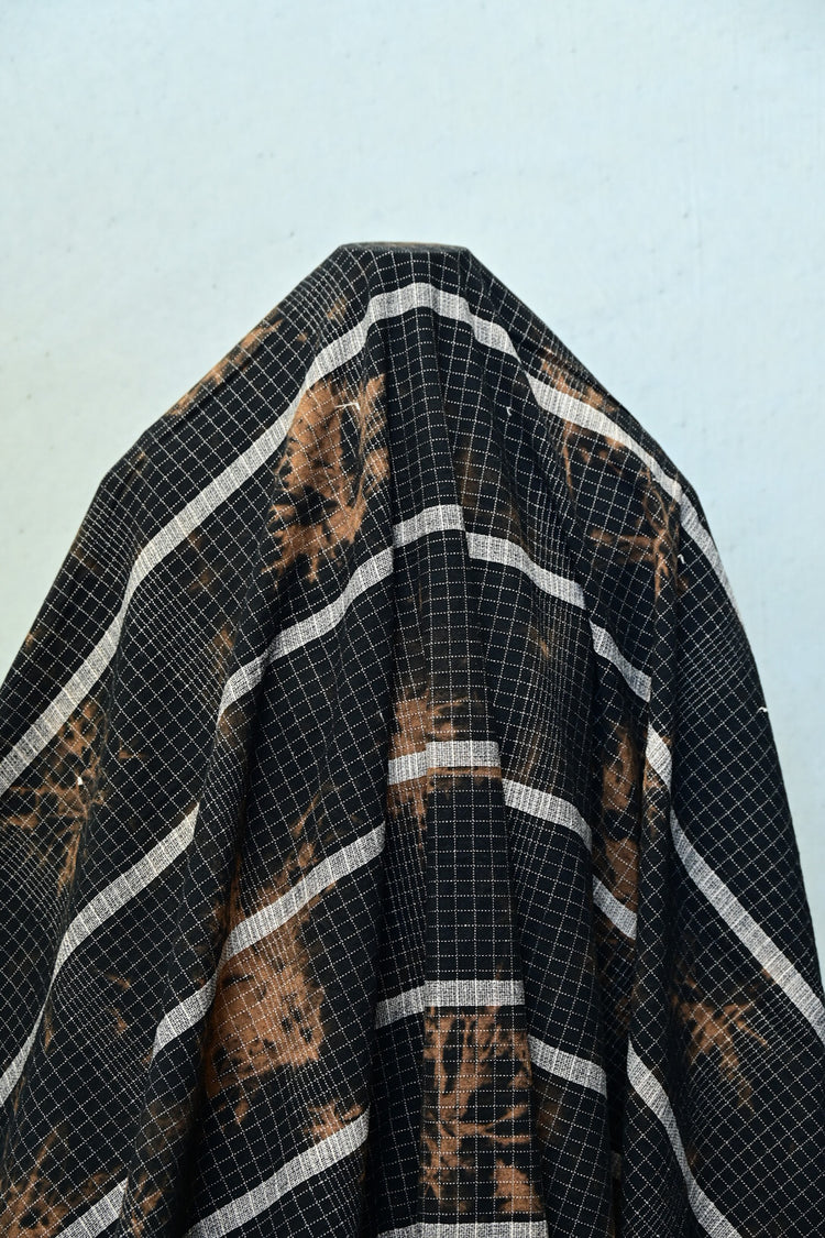 Shibori Dyed Cotton Check - Black/Dark Orange