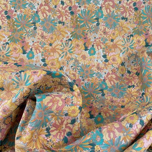Pastel Sunflower Jacquard - Satin Base - Yellow/Aqua
