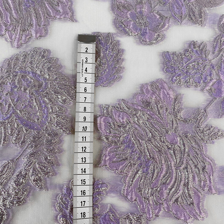Metallic Floral Poly/Nylon/Lurex Brocade Organza - Pale Violet/Silver