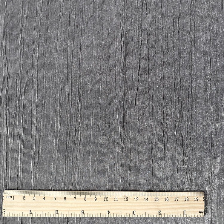 Satin Grain Plisse - Metallic Warp - Silver/Smoke Grey