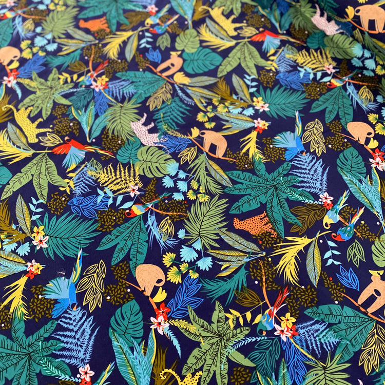 Global Jungle Cotton Lawn - Multicoloured / Navy
