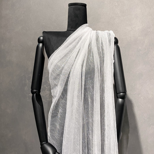 Creased Mesh Knit - Weft Stretch - White