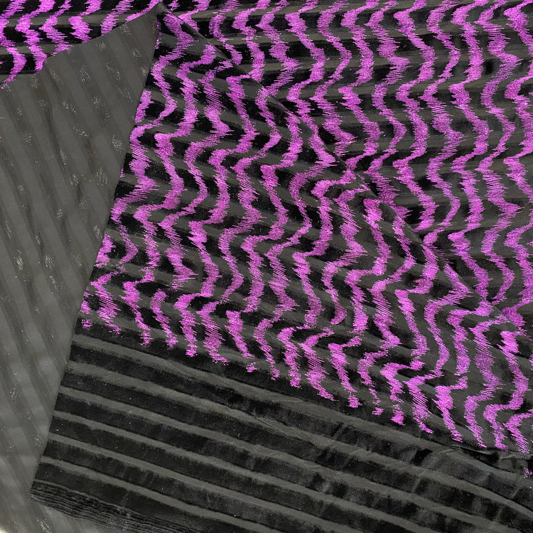 Animal Print Foiled Striped Velour - Dark Magenta / Black