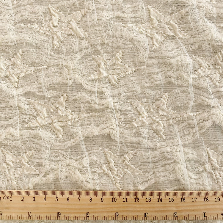 (Remnant) Distressed Star Applique - Wrinkled Tulle on Knit - Ivory - 1.2m (Blue mark)