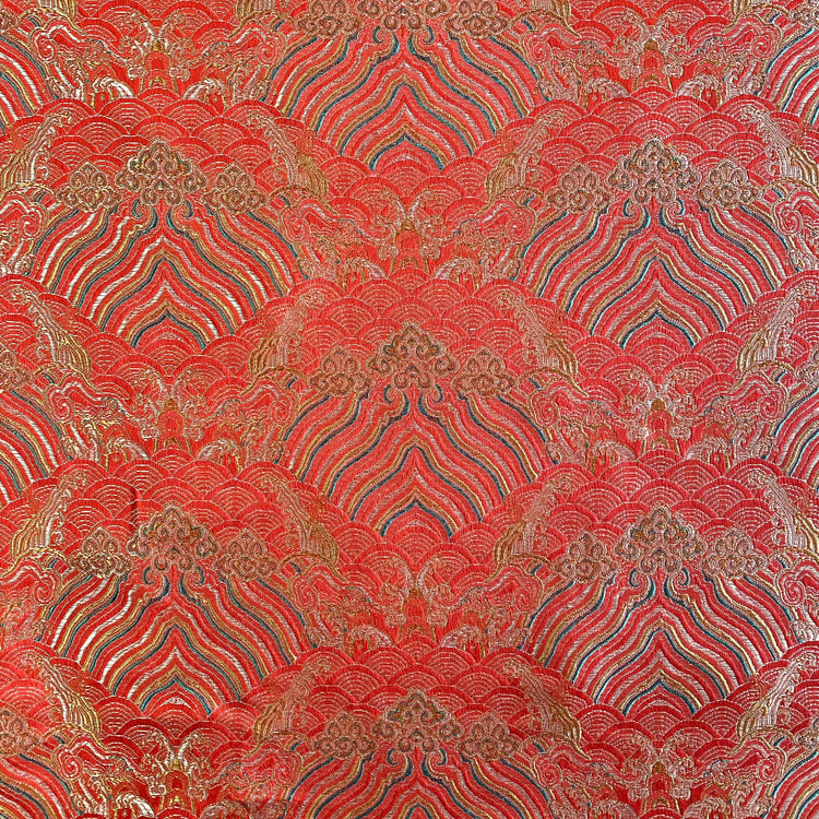 Seigaiha Satin Jacquard - Crimson/Gold