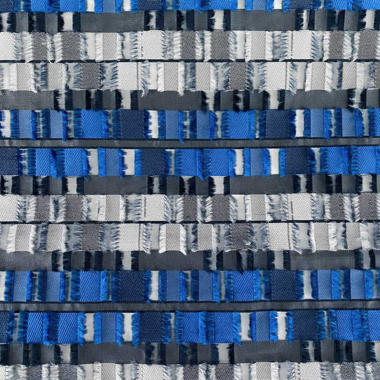 Rectangular Checkerboard Fringe Devore Organza - Blue/Silver