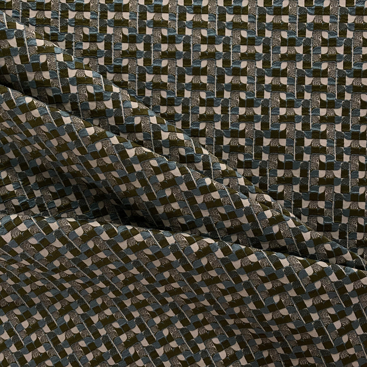 Art Déco Geometric Jacquard - Olive Green / Blue / Off-White