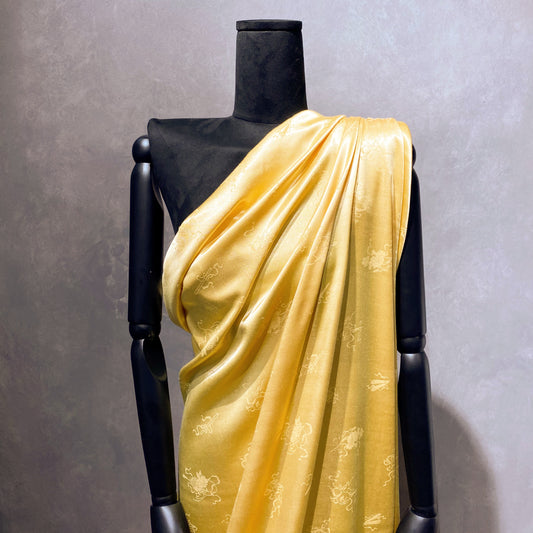 Floral Sword & Shield Silk Blend Satin Damask - Wheat Yellow