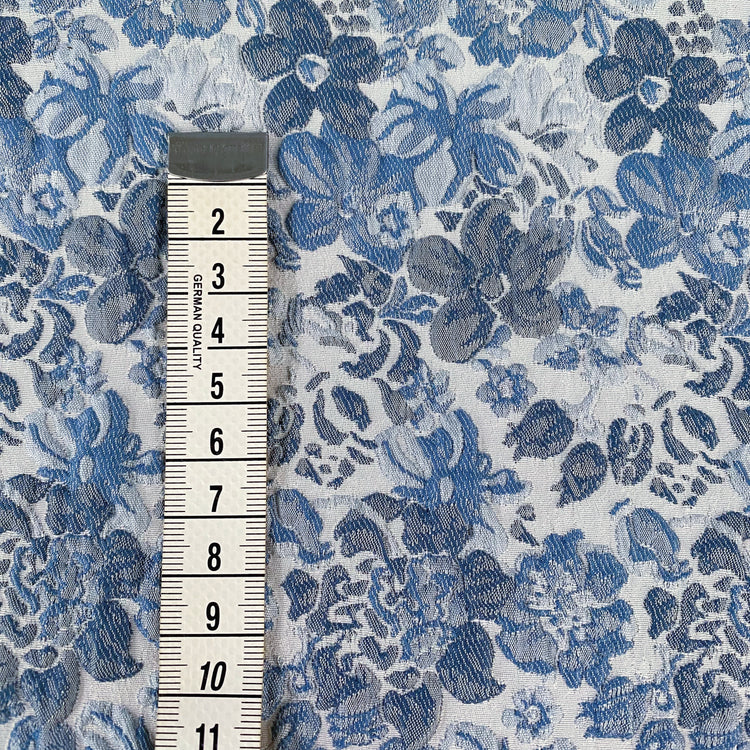 Delicate Floral Poly/Cotton Jacquard - White/Blue Tonal