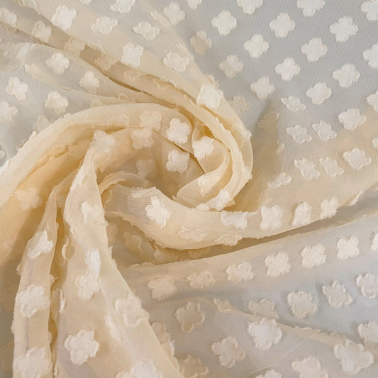 Floral Appliqué Chiffon - Antique White