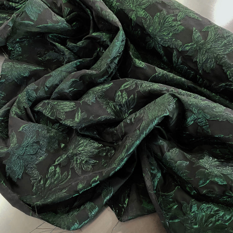 Gilded Lily Cloqué Brocade - Dark Green / Black