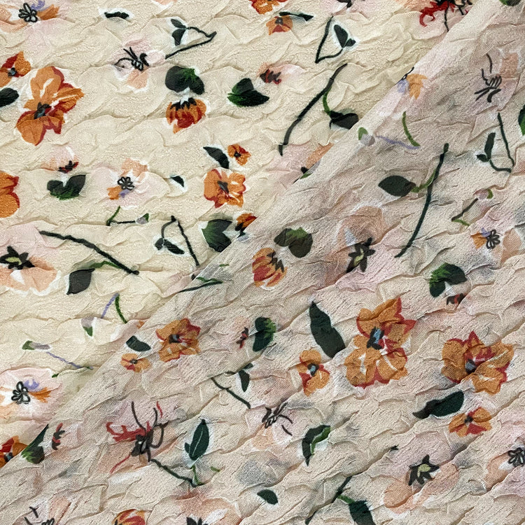Delicate Floral Printed Plain Weave - Biscuit/Orange