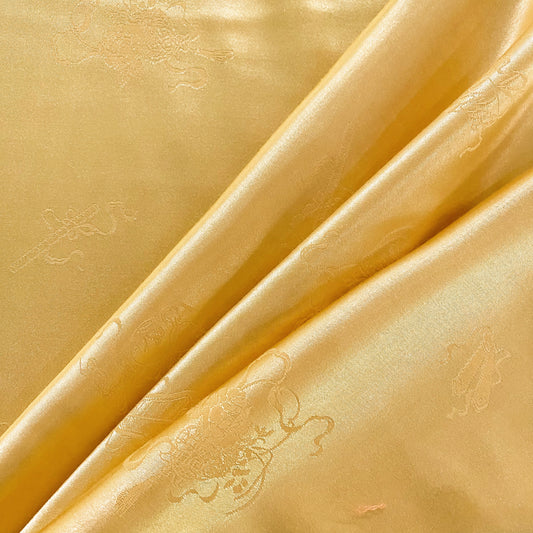 Floral Sword & Shield Silk Blend Satin Damask - Wheat Yellow