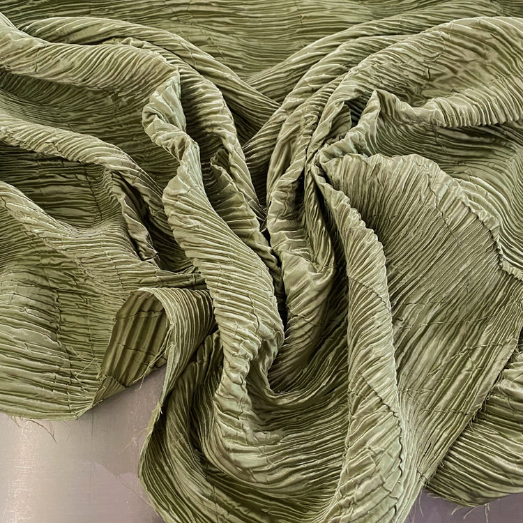 Crushed Striped Plisse Satin - Light Green