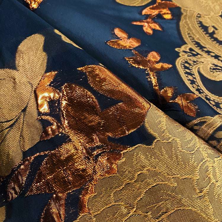 Metallic Tree Peony Brocade Chiffon - Copper/Dark Orange