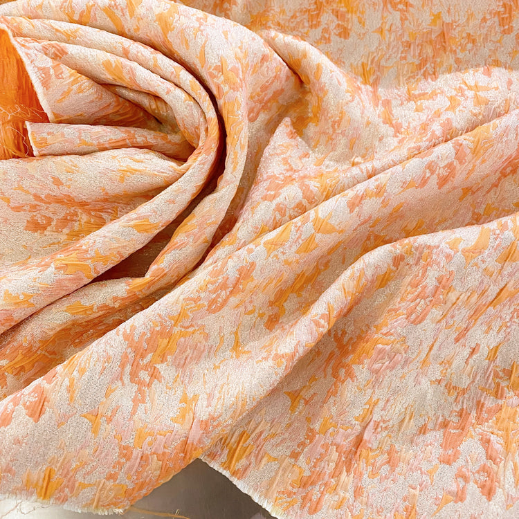 Abstract Metallic Cloqué Brocade - Orange / Platinum