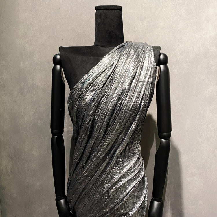 Creased Metallic Foiled Chiffon - Silver