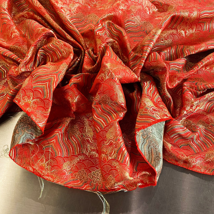 Seigaiha Satin Jacquard - Crimson/Gold